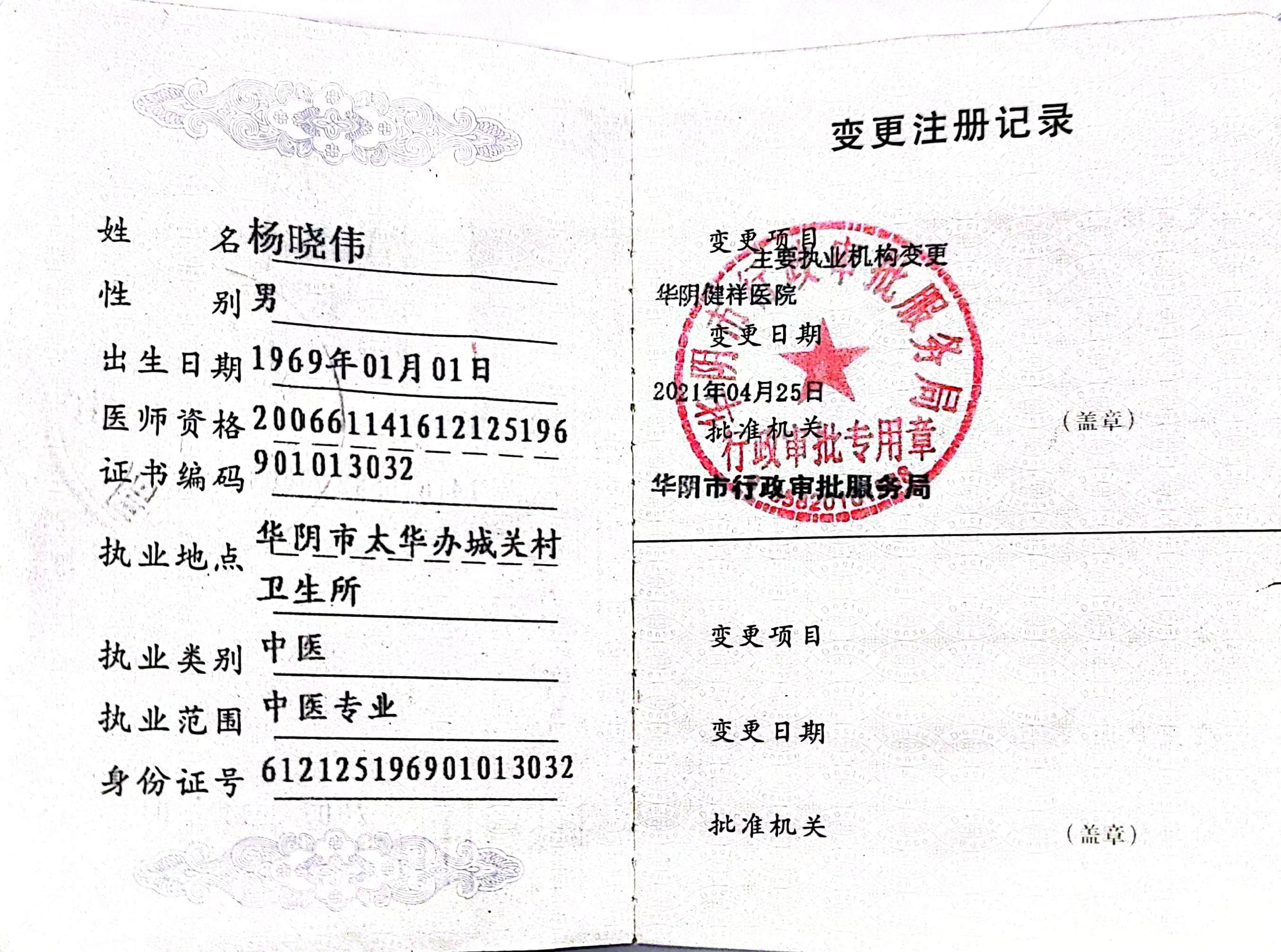 医师执业证书
